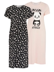 Yours Curve Pink Lets Get Snuggly 100% Cotton Midaxi Nightdress 2 Pack - Image 6 of 8