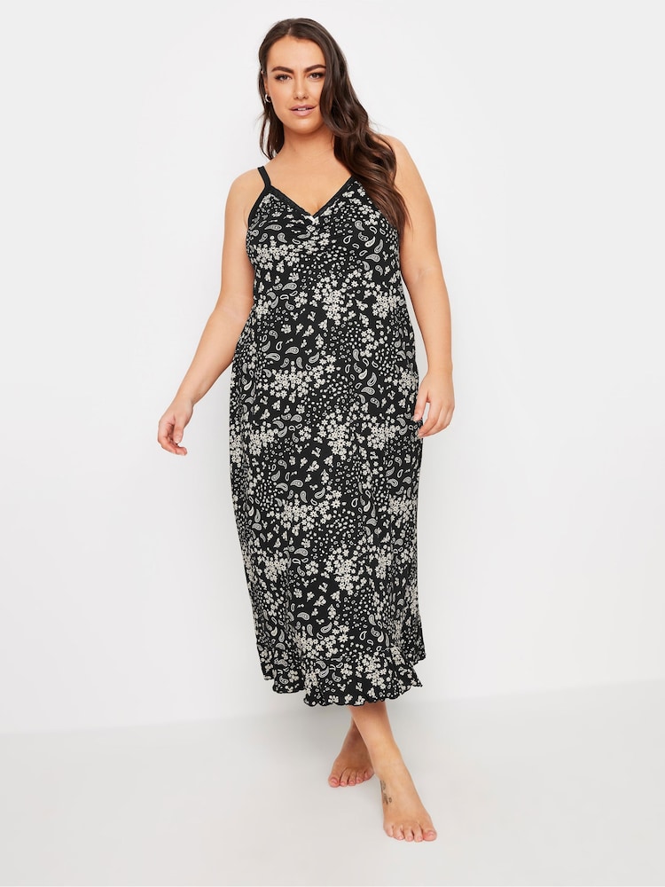 Yours Curve Black Monotone Paisley 100% Cotton Midaxi Chemise - Image 2 of 5