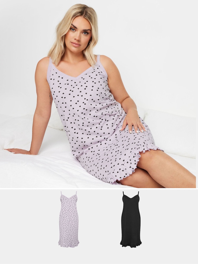 Yours Curve Random Heart 100% Cotton Chemises 2 Pack - Imagen 1 de 8