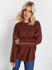 Yours Curve Orange Blanket Stitch Jumper - Image 1 of 5