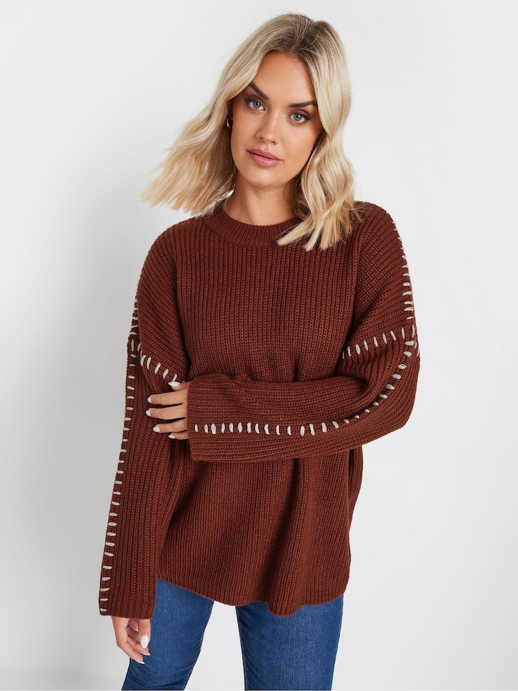 Yours Curve Orange Blanket Stitch Jumper - Image 1 of 5