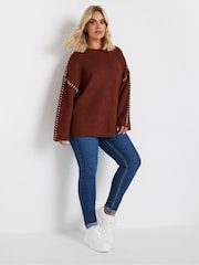 Yours Curve Orange Blanket Stitch Jumper - Image 2 of 5
