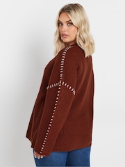 Yours Curve Orange Blanket Stitch Jumper - Image 3 of 5