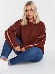 Yours Curve Orange Blanket Stitch Jumper - Image 4 of 5
