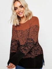 Yours Curve Orange Colourblock Jumper - Image 1 of 6