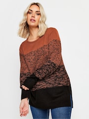 Yours Curve Orange Colourblock Jumper - Image 3 of 6