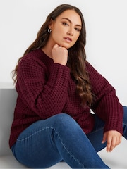 Yours Curve Purple Waffle Knit Jumper - Image 1 of 5