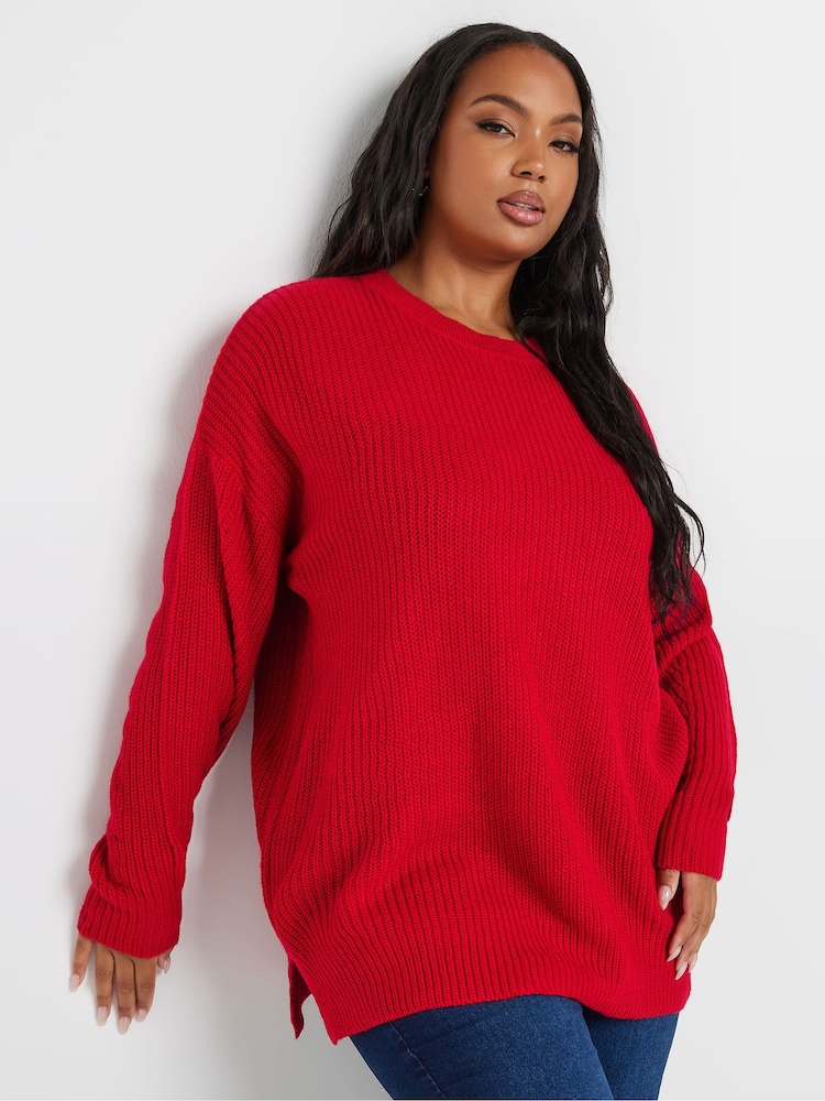 Yours Curve Red Drop Shoulder Jumper - Image 2 of 6