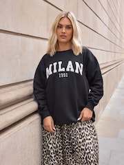 Yours Curve Black Flocked Milan Crew Neck Jumper - Image 1 of 6