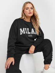 Yours Curve Black Flocked Milan Crew Neck Jumper - Image 2 of 6