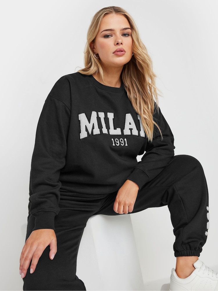 Yours Curve Black Flocked Milan Crew Neck Jumper - Image 2 of 6