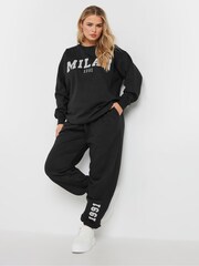 Yours Curve Black Flocked Milan Crew Neck Jumper - Image 3 of 6