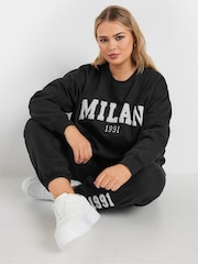 Yours Curve Black Flocked Milan Crew Neck Jumper - Image 5 of 6