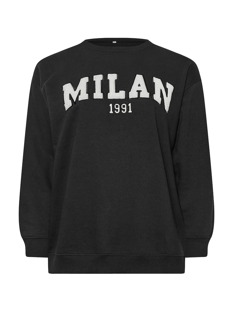 Yours Curve Black Flocked Milan Crew Neck Jumper - Image 6 of 6