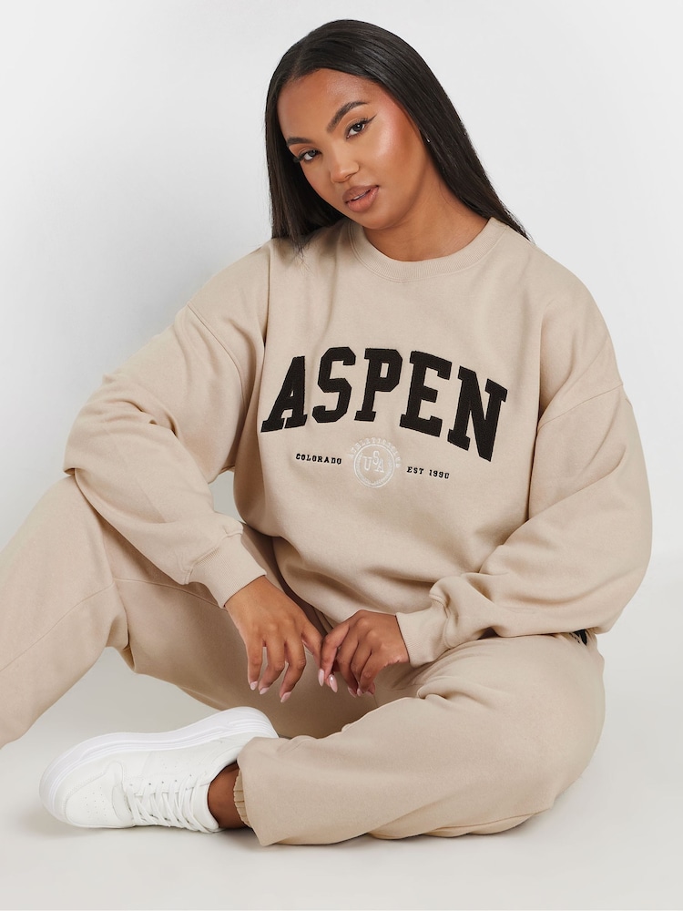 Yours Curve Natural Appliqué Apsen Crew Neck Jumper - Image 1 of 6