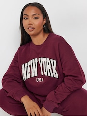Yours Curve Red New York Aplique Crew Neck Jumper - Image 1 of 5