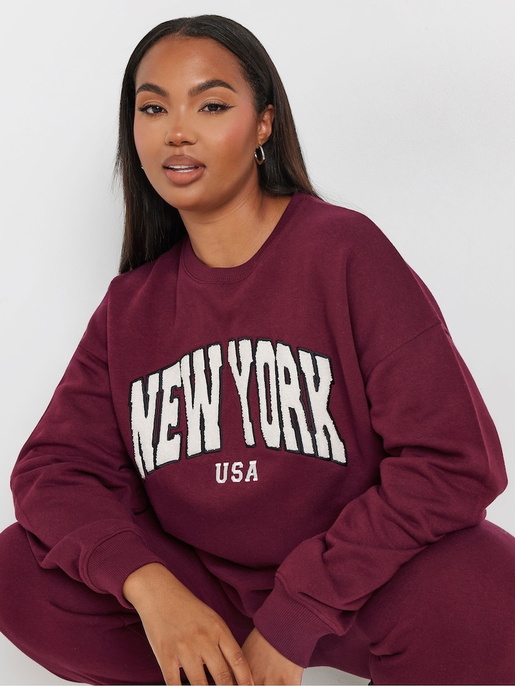 Yours Curve Red New York Aplique Crew Neck Jumper - Image 1 of 5