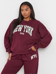 Yours Curve Red New York Aplique Crew Neck Jumper - Image 4 of 5