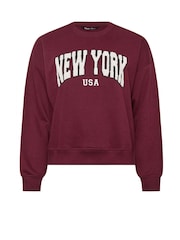 Yours Curve Red New York Aplique Crew Neck Jumper - Image 5 of 5