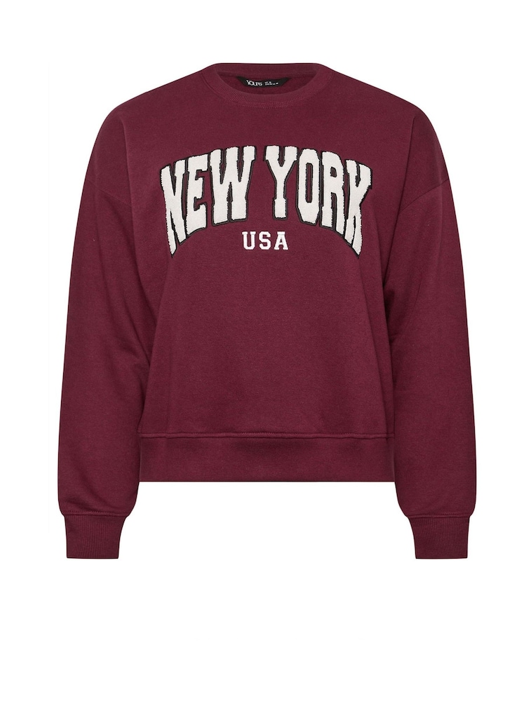 Yours Curve Red New York Aplique Crew Neck Jumper - Image 5 of 5