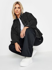 Yours Curve Black Quilted Denim Shacket - Image 1 of 5
