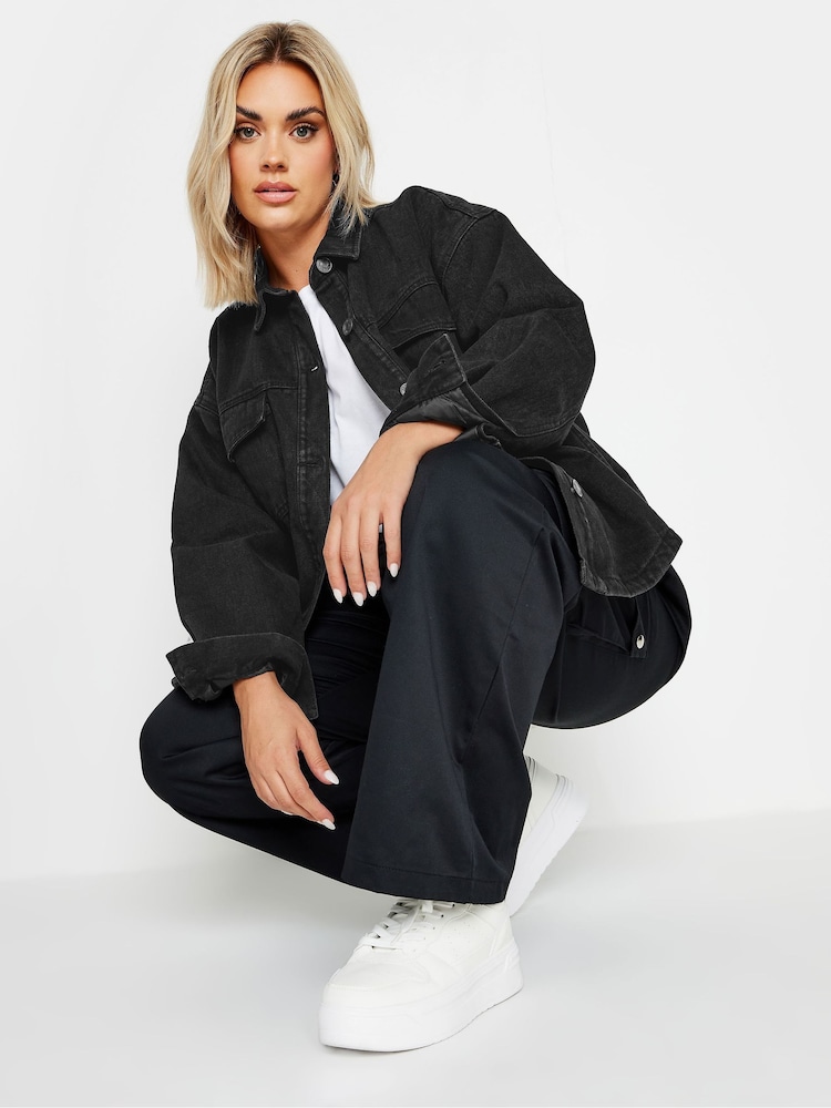 Yours Curve Black Quilted Denim Shacket - Image 1 of 5