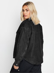 Yours Curve Black Quilted Denim Shacket - Image 3 of 5
