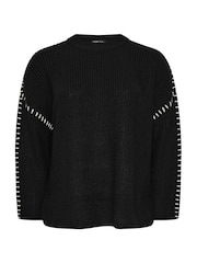 Yours Curve Black Blanket Stitch Jumper - Image 5 of 5