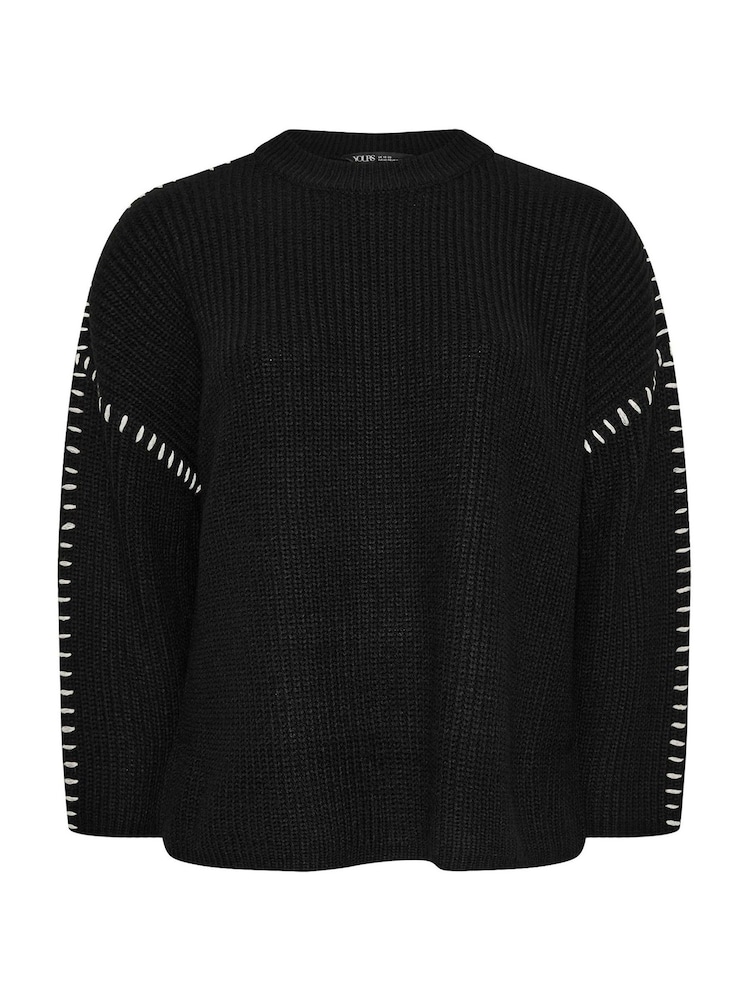 Yours Curve Black Blanket Stitch Jumper - Image 5 of 5