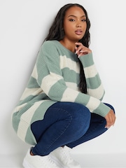 Yours Curve Blue Striped Drop Shoulder Jumper - Image 1 of 6