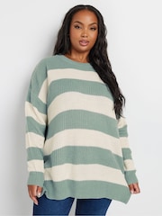 Yours Curve Blue Striped Drop Shoulder Jumper - Image 2 of 6