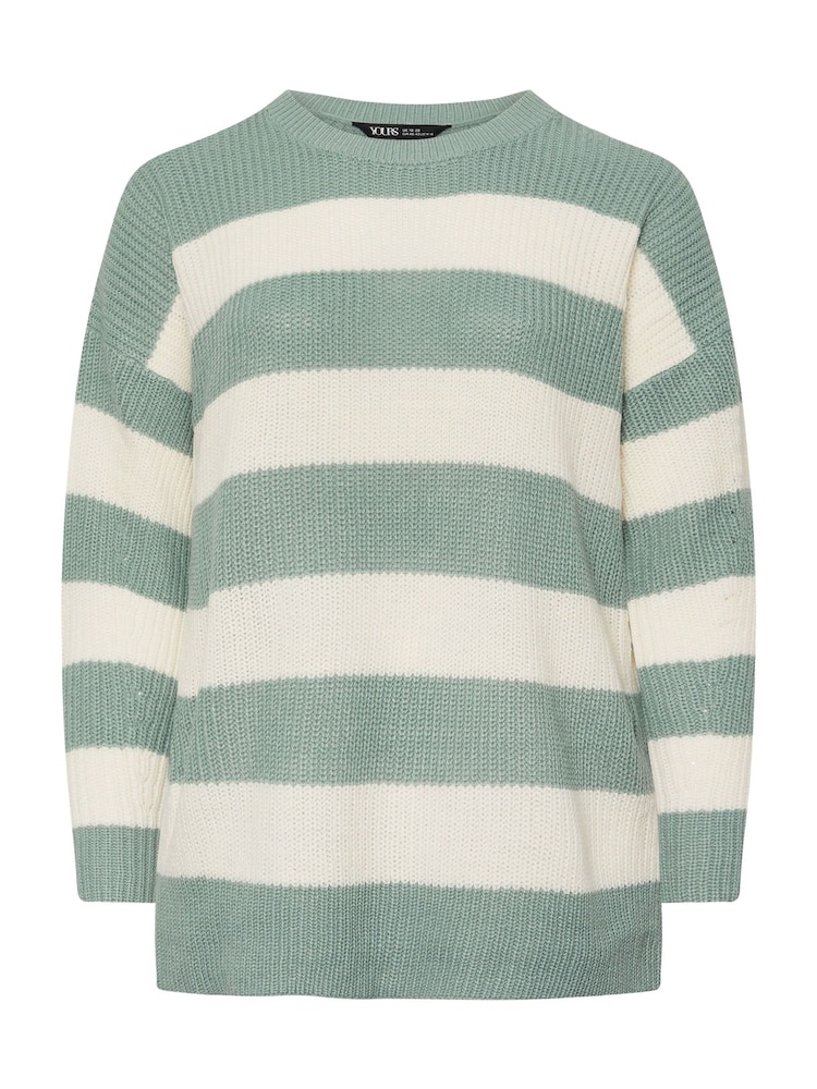 Yours Curve Blue Striped Drop Shoulder Jumper - Image 6 of 6