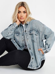 Yours Curve Blue Quilted Denim Shacket - Image 1 of 4