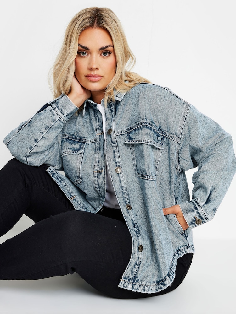 Yours Curve Blue Quilted Denim Shacket - Image 1 of 4