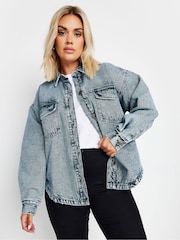 Yours Curve Blue Quilted Denim Shacket - Image 2 of 4