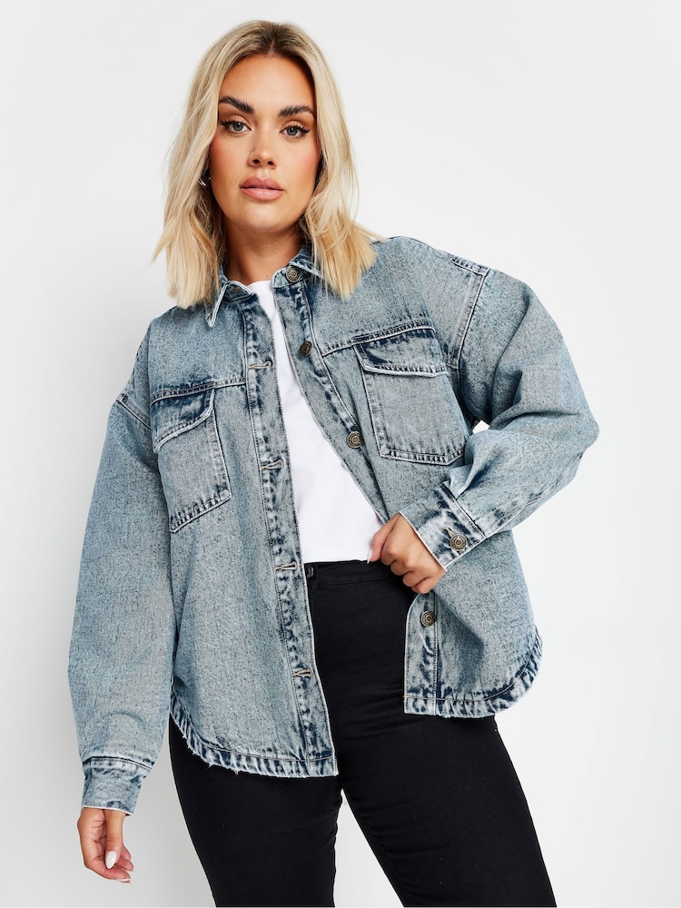 Yours Curve Blue Quilted Denim Shacket - Image 2 of 4