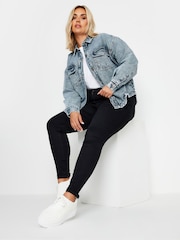 Yours Curve Blue Quilted Denim Shacket - Image 3 of 4