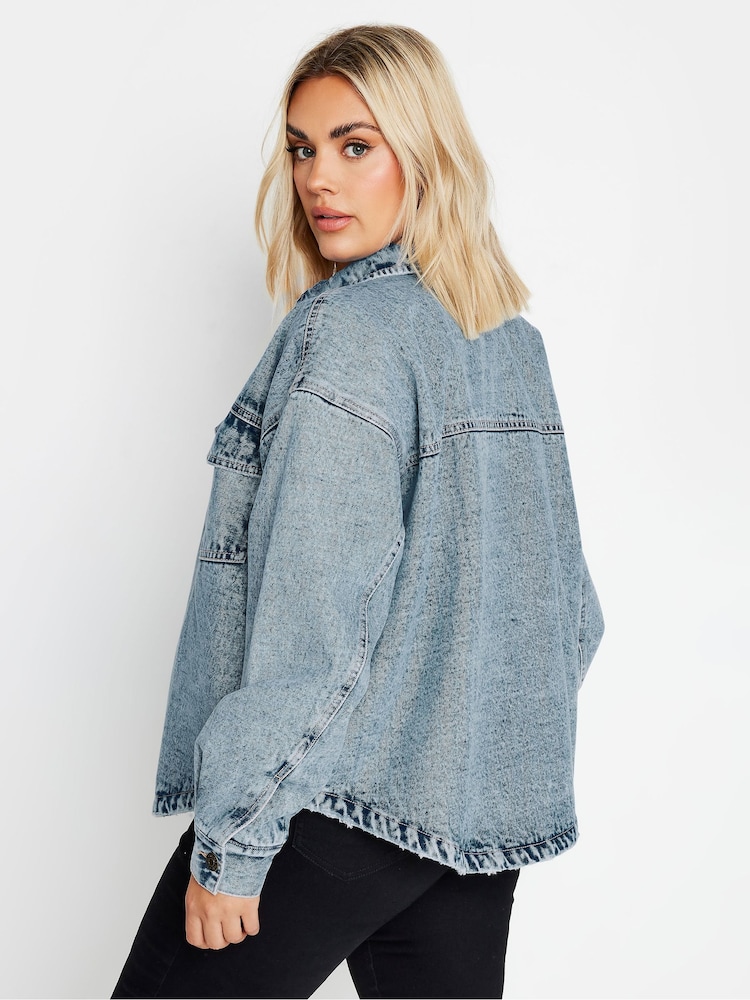 Yours Curve Blue Quilted Denim Shacket - Image 4 of 4
