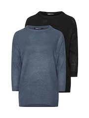 Yours Curve Black Essential Jumpers 2 Pack - Image 6 of 8