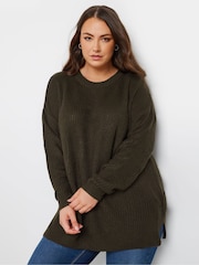 Yours Curve Brown Drop Shoulder Jumper - Image 1 of 5