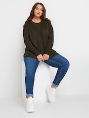 Yours Curve Brown Drop Shoulder Jumper - Image 3 of 5