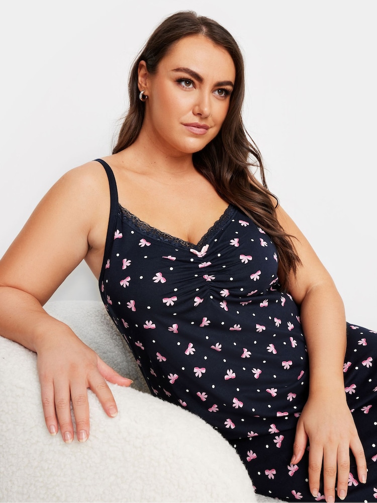 Yours Curve Blue Bows And Spots 100% Cotton Midaxi Chemise - Image 2 of 4