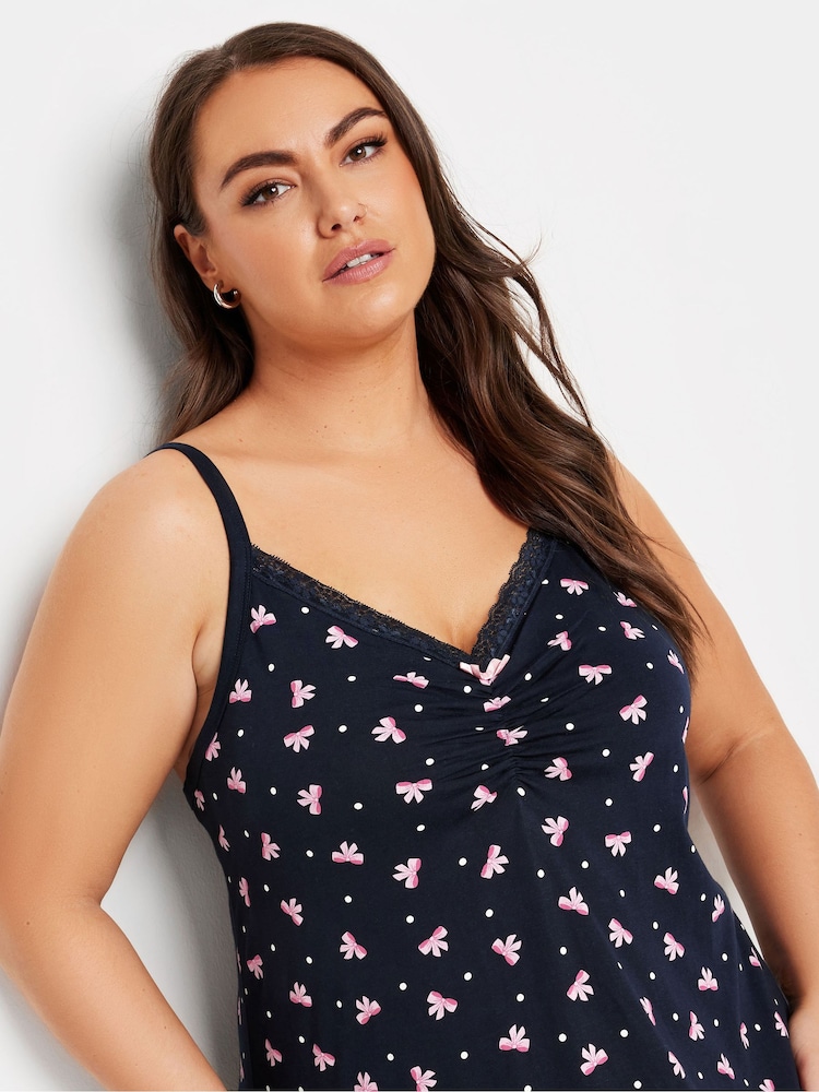 Yours Curve Blue Bows And Spots 100% Cotton Midaxi Chemise - Image 4 of 4