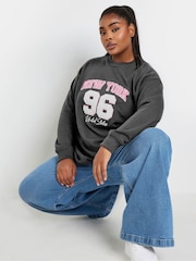 Yours Curve Grey New York Flocked Sweatshirt - Image 1 of 5