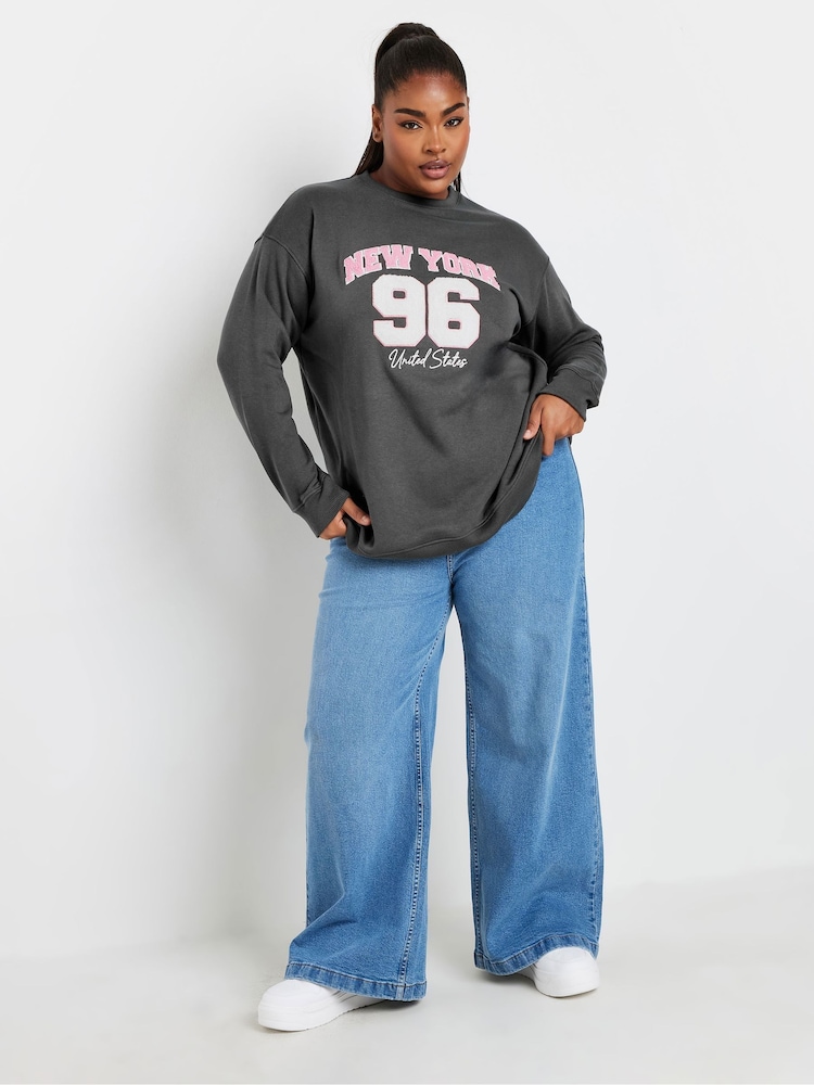 Yours Curve Grey New York Flocked Sweatshirt - Image 2 of 5