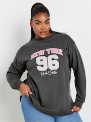 Yours Curve Grey New York Flocked Sweatshirt - Image 4 of 5