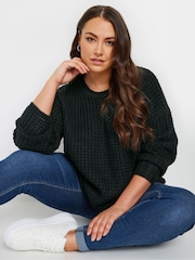 Yours Curve Black Waffle Knit Jumper - Image 1 of 6