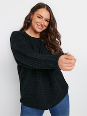 Yours Curve Black Waffle Knit Jumper - Image 2 of 6