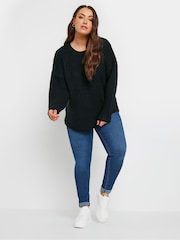 Yours Curve Black Waffle Knit Jumper - Image 3 of 6