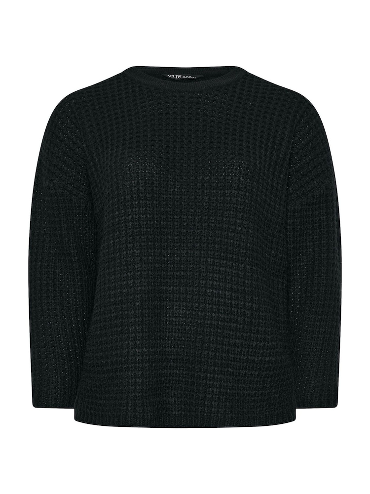 Yours Curve Black Waffle Knit Jumper - Image 6 of 6